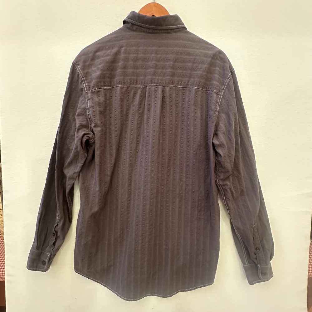 2 Faces Mens Large Charcoal Gray Textured Stripe Cotton Button Down Shirt L - Picture 6 of 6